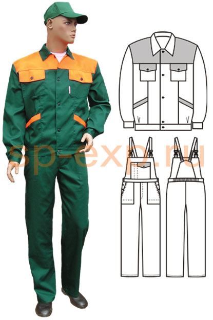 Летний рабочий костюм зеленый оранжевый фото
